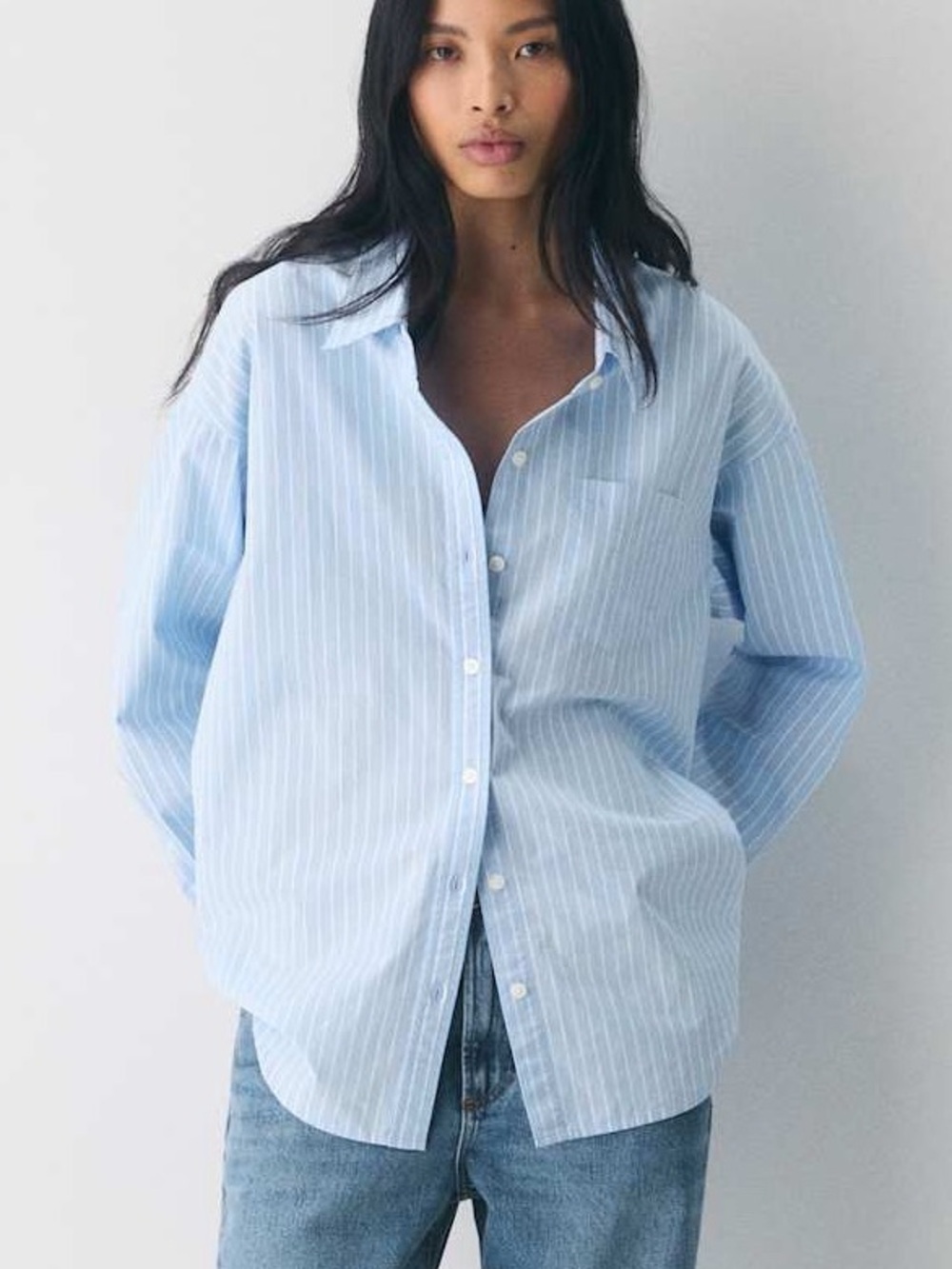Wilfred Aritzia Reminisce Relaxed Poplin Shirt Blue White Size Small Oversized